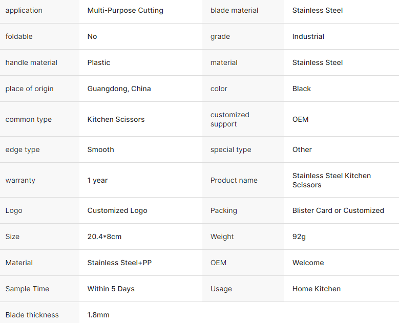 Plastic Handle Versatile Stainless Steel Kitchen Scissors