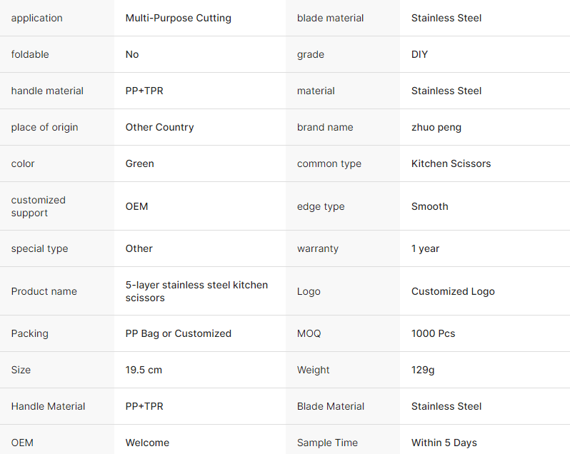 5 Blade Stainless Steel Kitchen Scissors