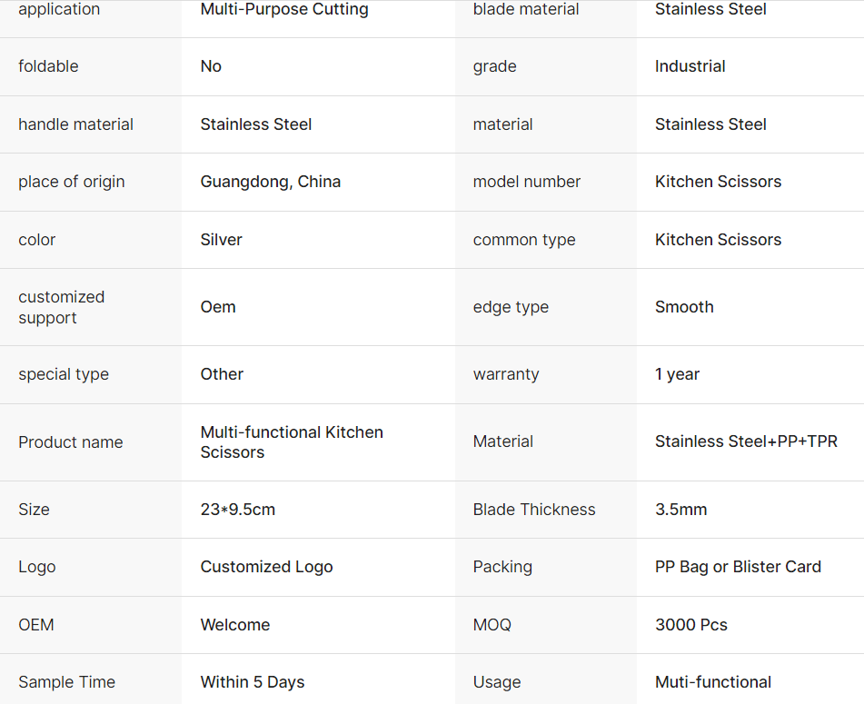 Multi Purpose Stainless Steel Kitchen Scissors